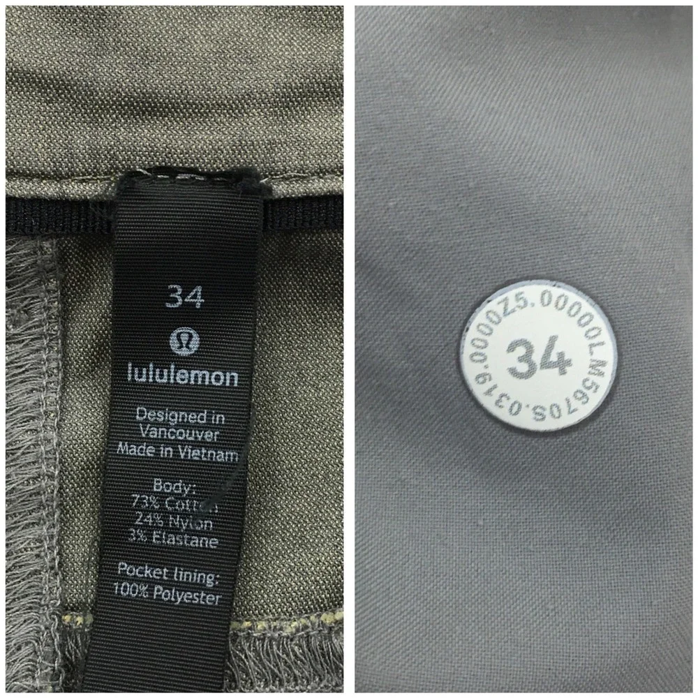 Lululemon ABC Pant Slim Fit Olive Green Mens 34 Tech Cotton Blend Chino Trousers